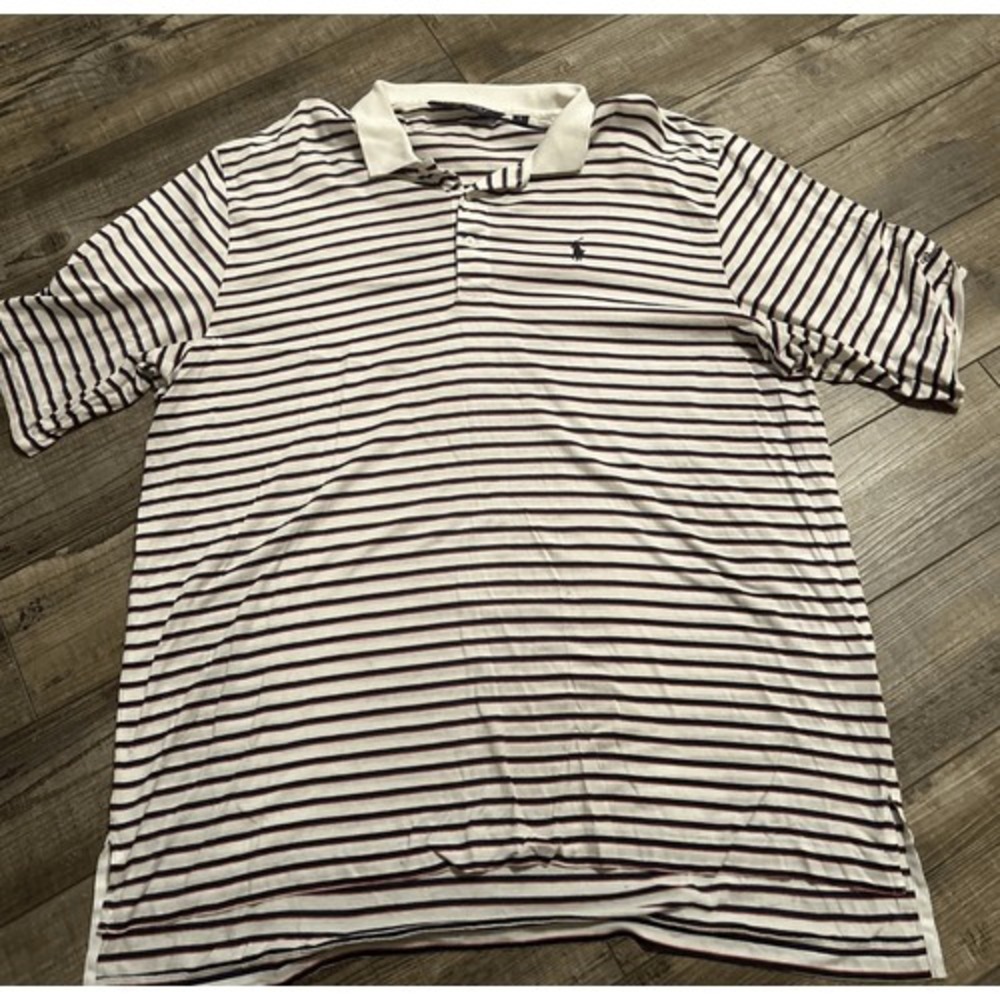 Polo Golf Ralph Lauren Shirt Men's Large White Blue Striped Casual Pima Soft